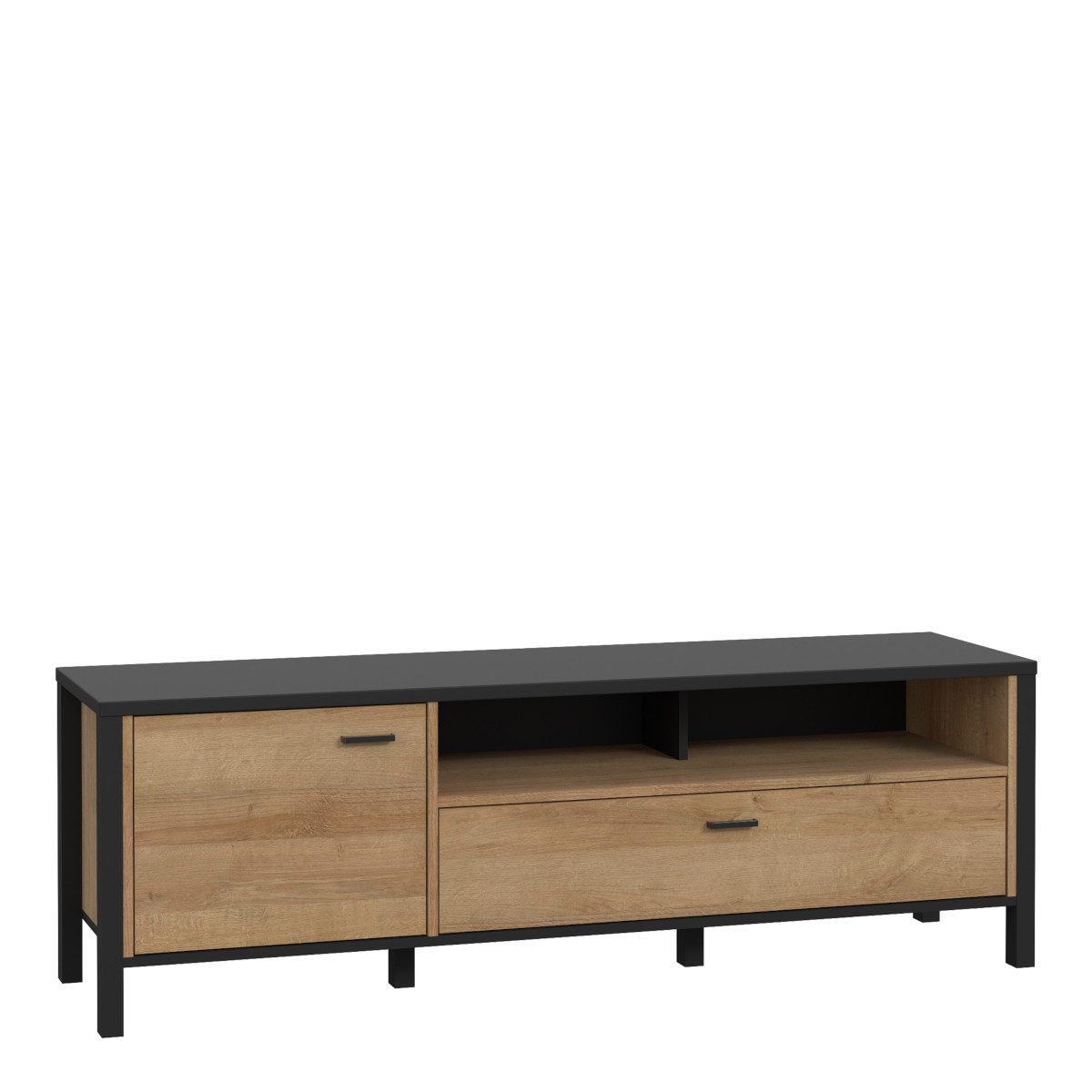 High Rock TV Unit in Matt Black and Riviera Oak